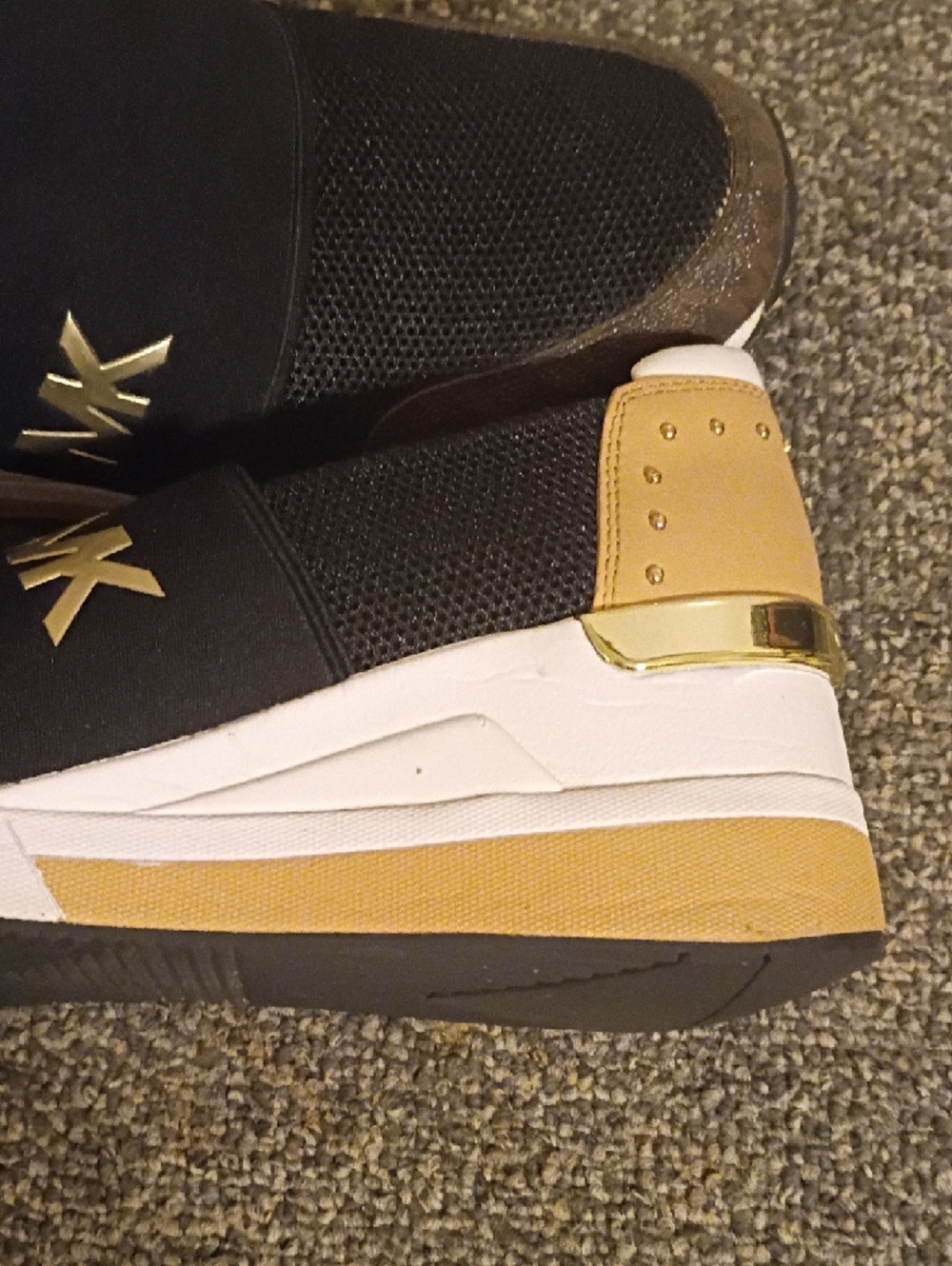 Michael Kors Felix Black Slip-On Sneakers with Gold Accent Wedge Heel Size 9.5 - Picture 11 of 11